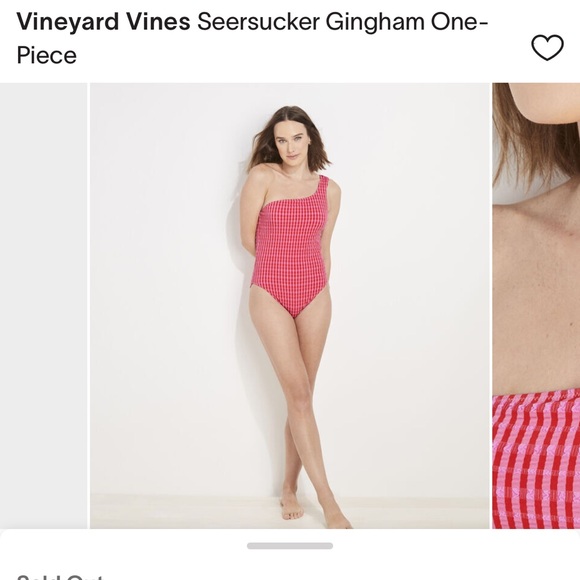 NWT Vineyard Vines Women’s Medium Swimsuit:Gingham tea rose One Shoulder, 1piece - Picture 2 of 3